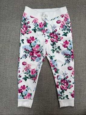 Janie and Jack Girls Cream Floral Joggers with Pink Print